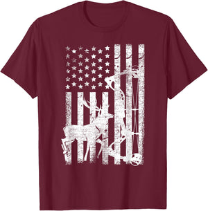 Vintage American Flag Elk Hunting Funny USA Bow Hunters Gift Men T-Shirt - T-Shirt | Maroon
