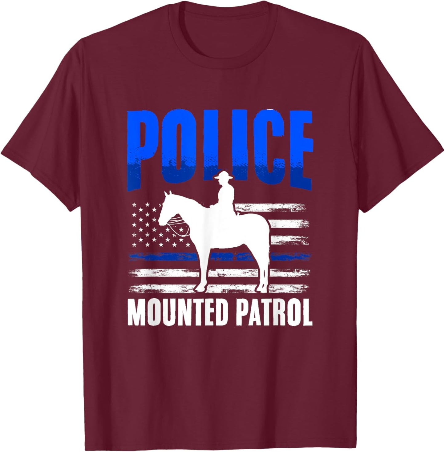 American Flag Thin Blue Line Horse Police Mounted Patrol Men T-Shirt - T-Shirt | Maroon
