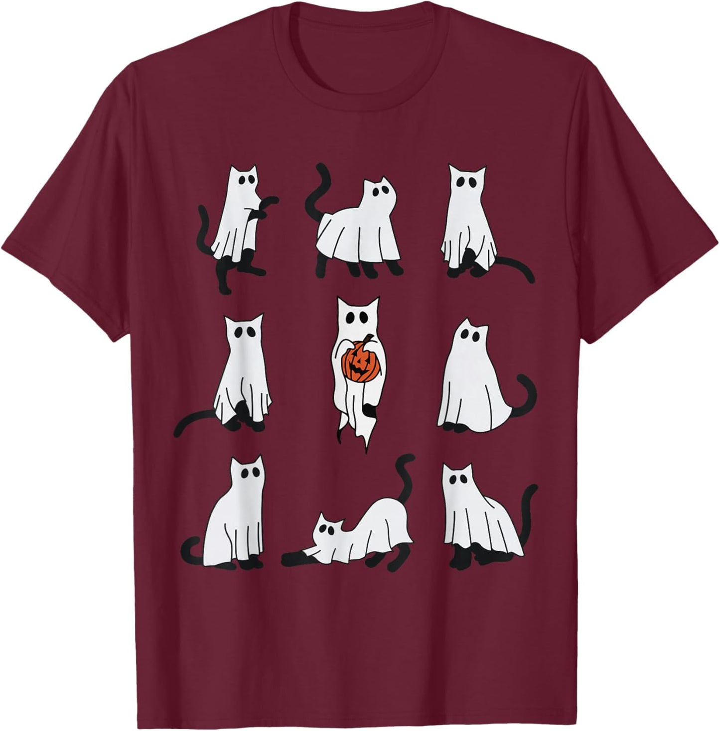 Cute Ghost Cat Funny Halloween Cat Design ghost cat T-Shirt - T-Shirt | Maroon