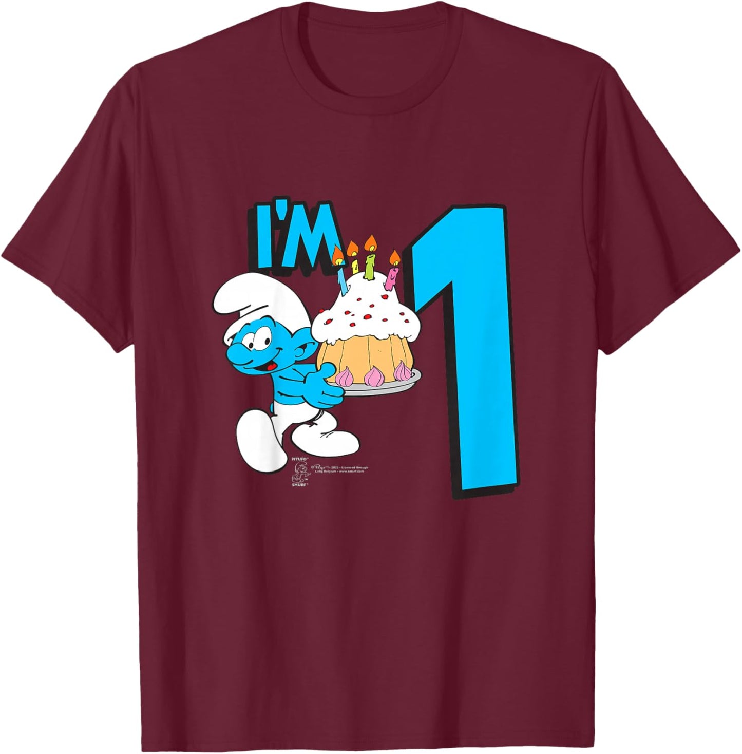 Kids The Smurfs Birthday I'm 1 T-Shirt - T-Shirt | Maroon