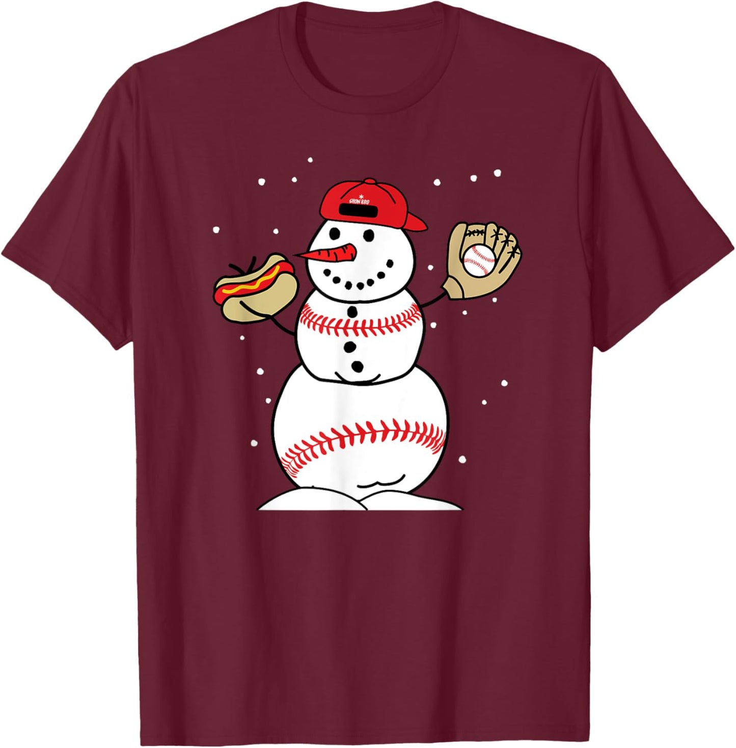 Baseball Snowman Snow Bro Winter Christmas Holiday T-Shirt - T-Shirt | Maroon