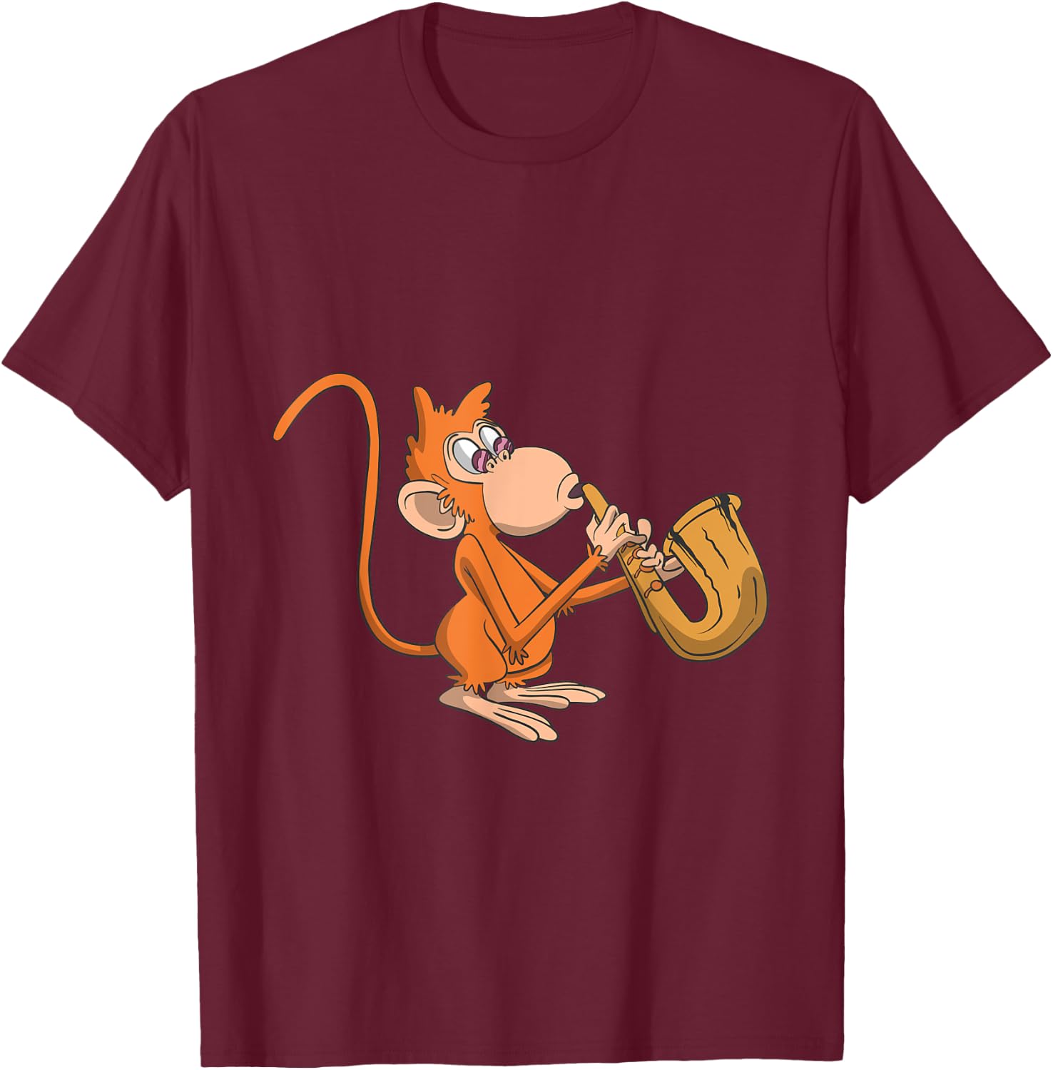 Monkey Plays The Saxophone T-Shirt - T-Shirt | Maroon