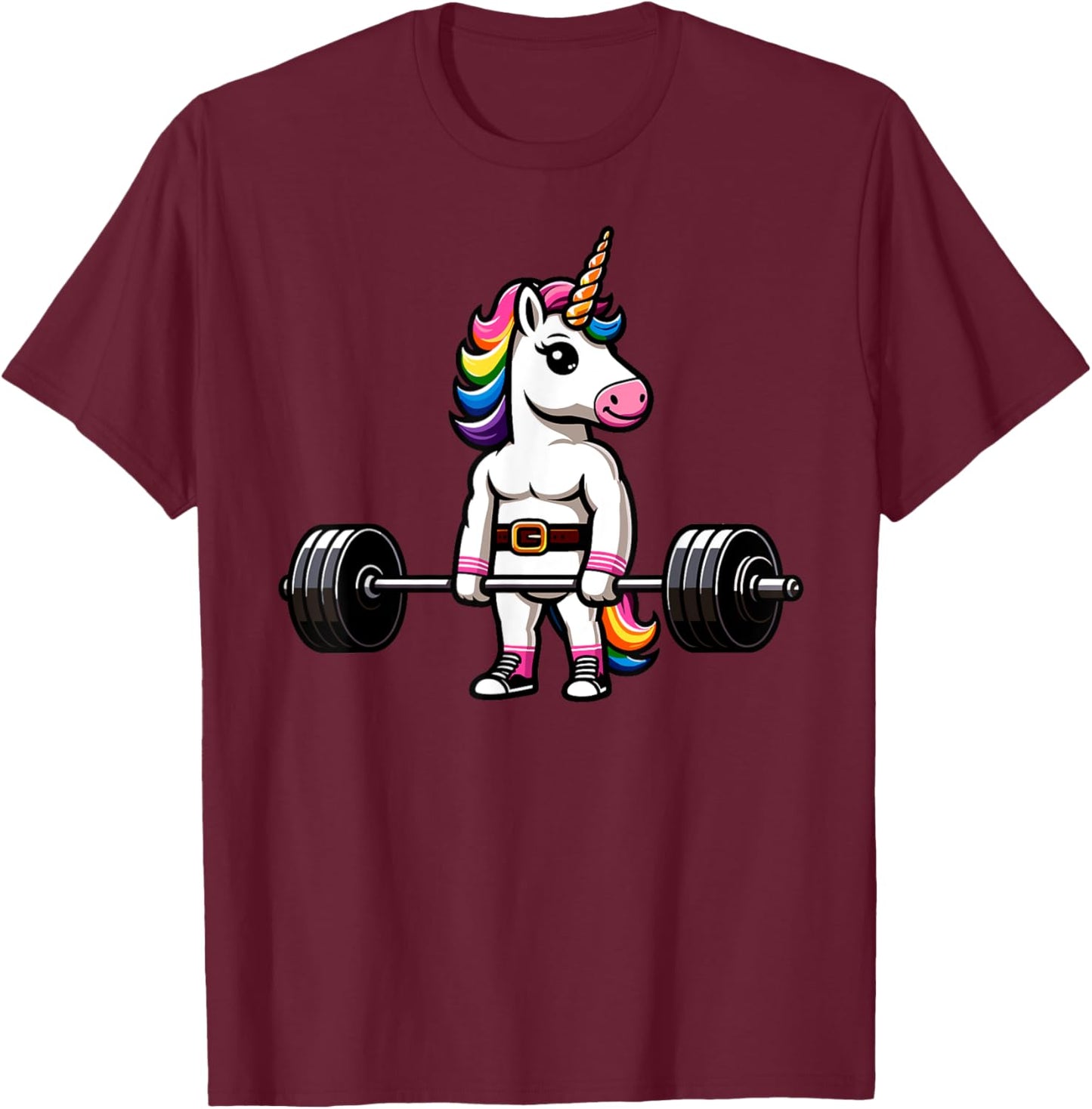 Muscle Gym Unicorn Bodybuilder Nerd Weightlifting Funny T-Shirt - T-Shirt | Maroon
