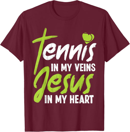 Funny Tennis Player Racket Jesus Faith Christian Tennis In T-Shirt - T-Shirt | Maroon