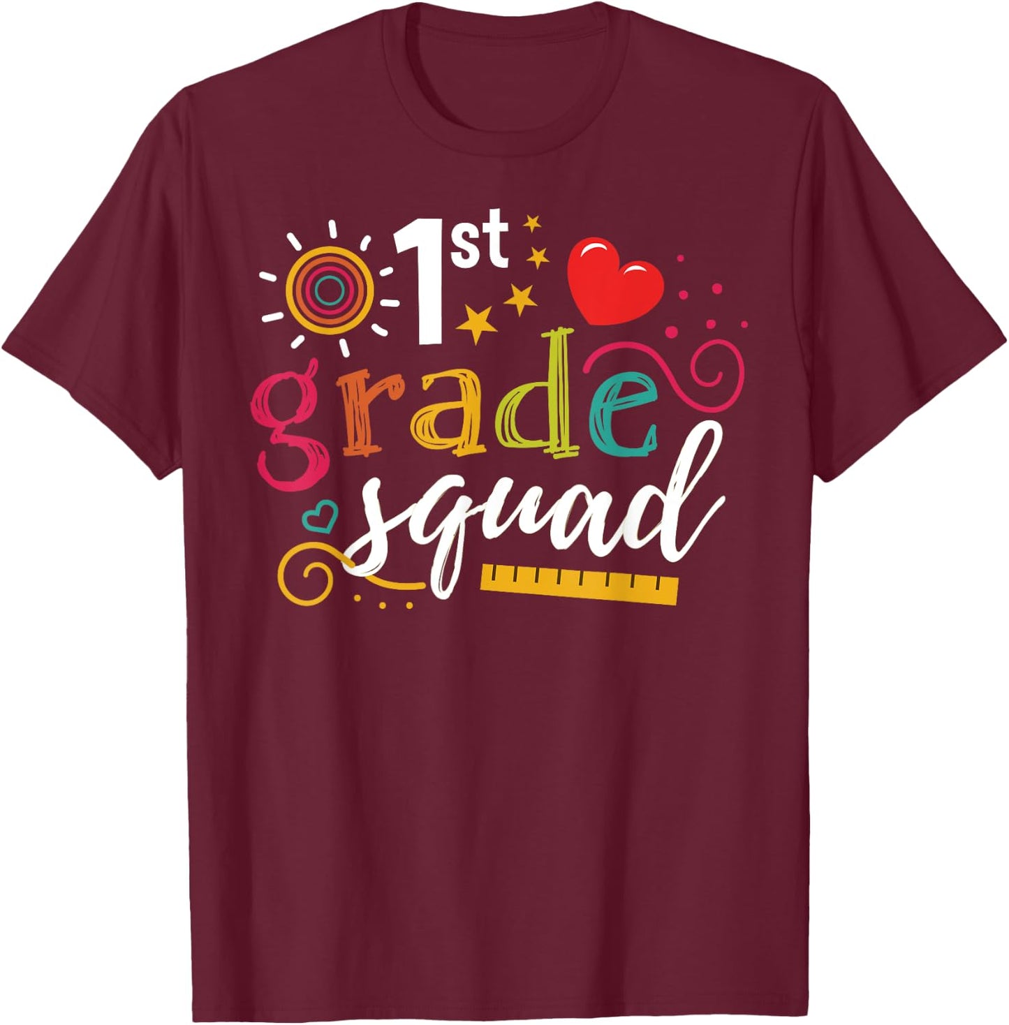 1st First Grade Squad Student Teacher Gift Back To School Women Girls Kids T-Shirt - T-Shirt | Maroon