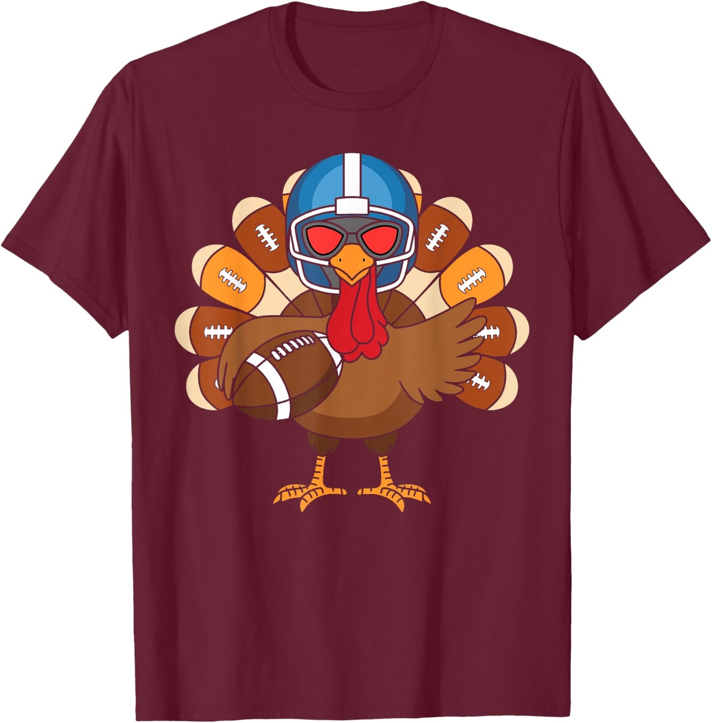 Turkey Football Player Funny Turkey Thanksgiving Day T-Shirt - T-Shirt | Maroon