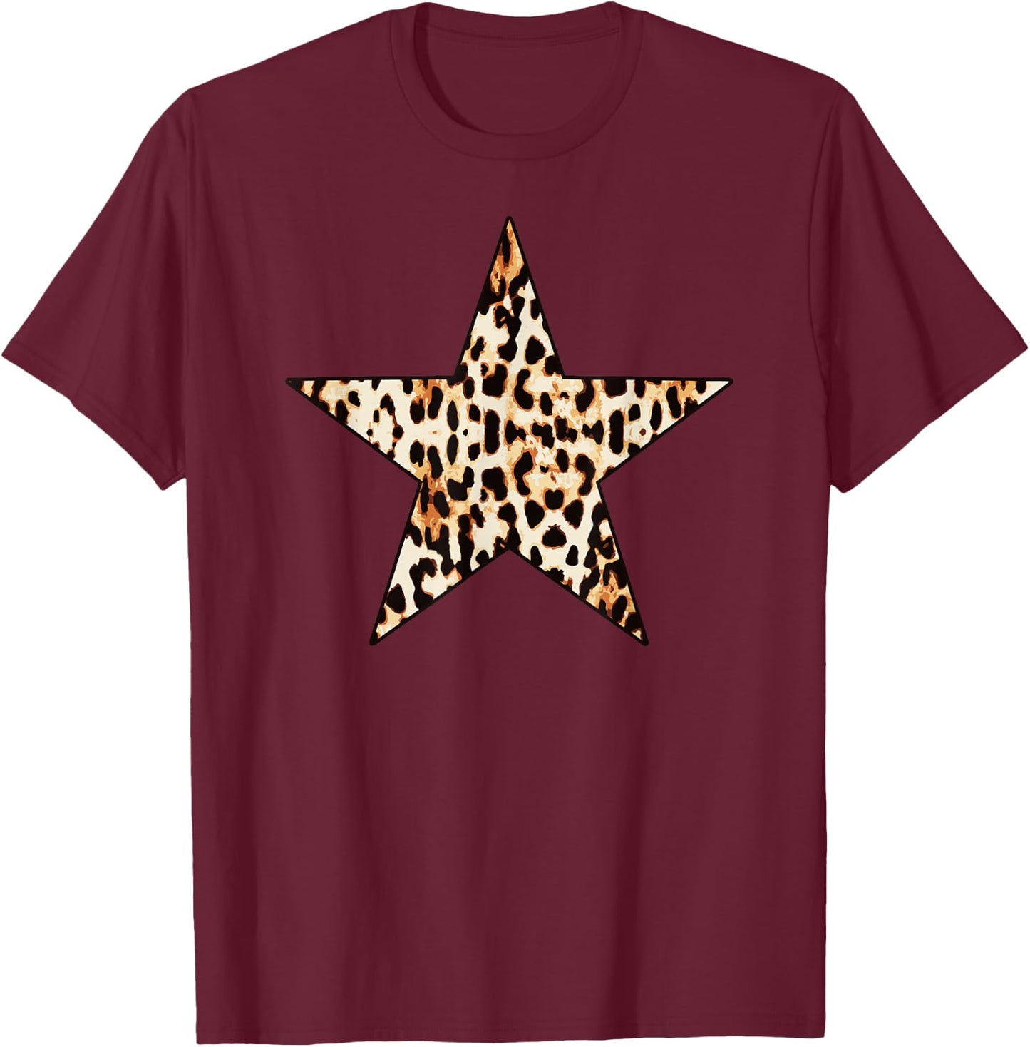 Cool Cheetah Leopard Animal Print Star T-Shirt - T-Shirt | Maroon