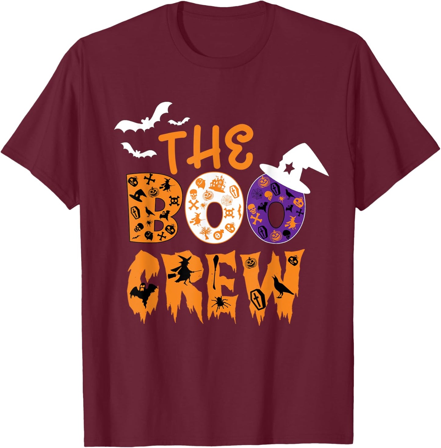 Halloween The Boo Crew Spooky Bats and Witches Fun Family T-Shirt - T-Shirt | Maroon