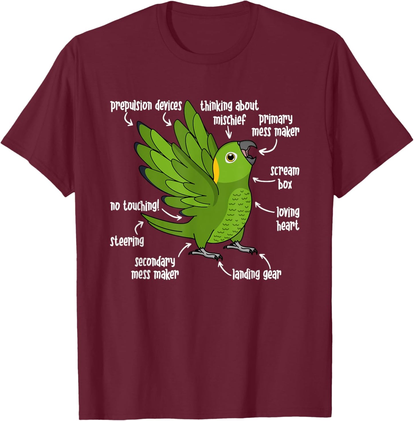 Parrot Anatomy I Yellow-naped Amazon T-Shirt - T-Shirt | Maroon