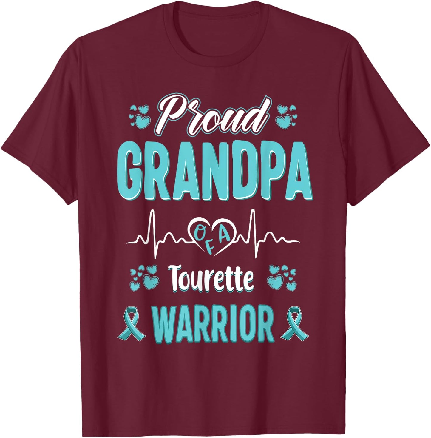 proud Grandpa Tourette syndrome warrior awareness ribbon T-Shirt - T-Shirt | Maroon