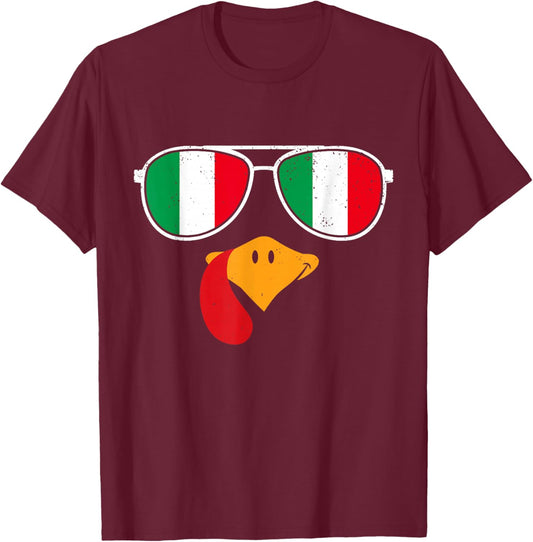 Italian Turkey Funny Thanksgiving Italian Flag Italian Kids T-Shirt - T-Shirt | Maroon