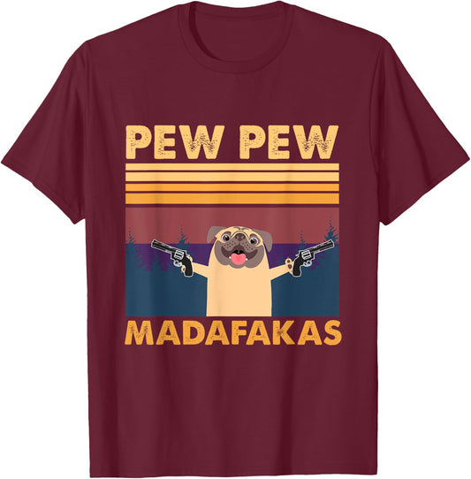 Vintage PewPew Mada-fakas Crazy Pew Pug T-Shirt - T-Shirt | Maroon