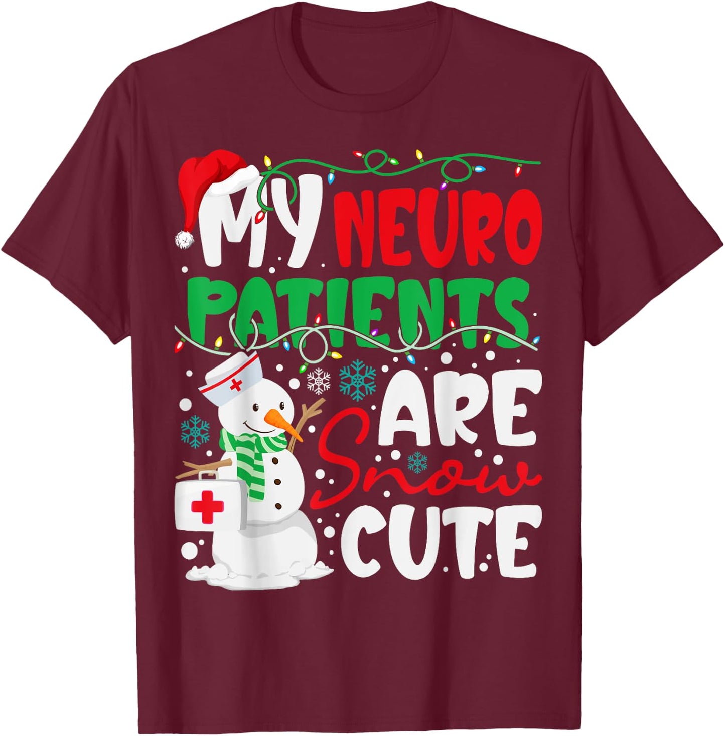 Funny Neuro Christmas Snowmies Cute Neuroscience Nurse T-Shirt - T-Shirt | Maroon