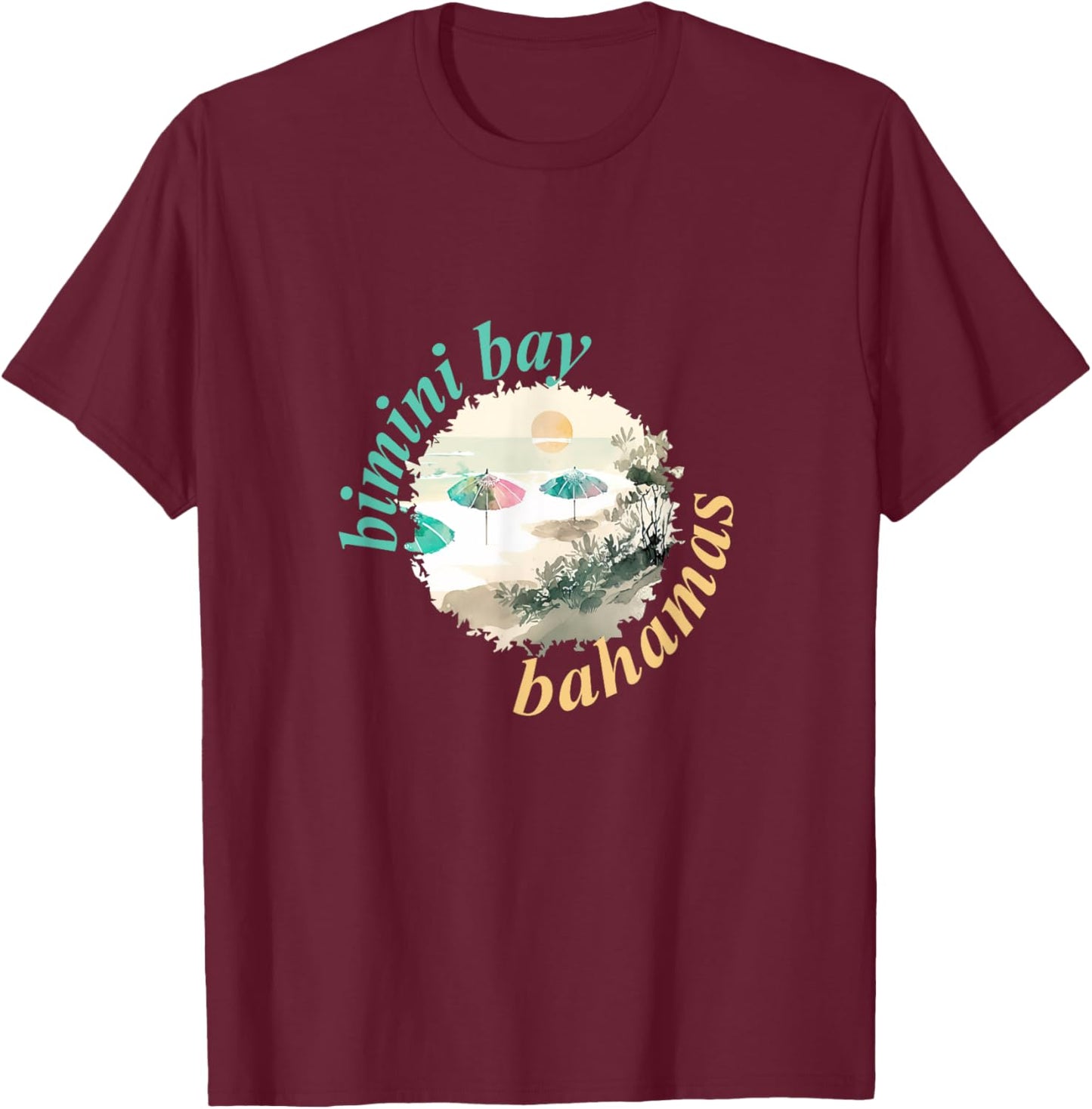 Bimini Bay Beach Umbrellas Men Women T-Shirt - T-Shirt | Maroon