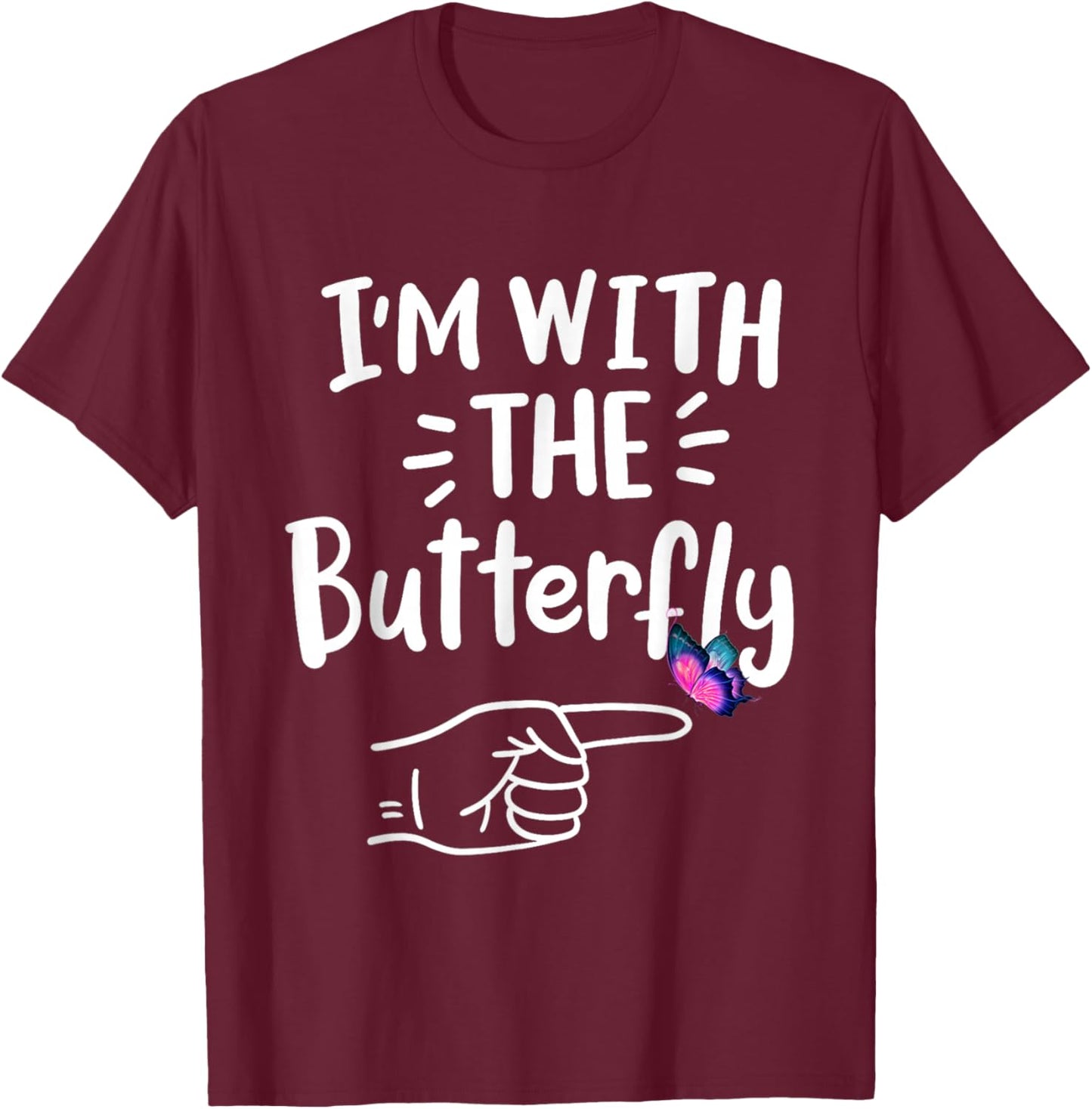 I'm With Butterfly Party Matching Couples Halloween Costume T-Shirt - T-Shirt | Maroon