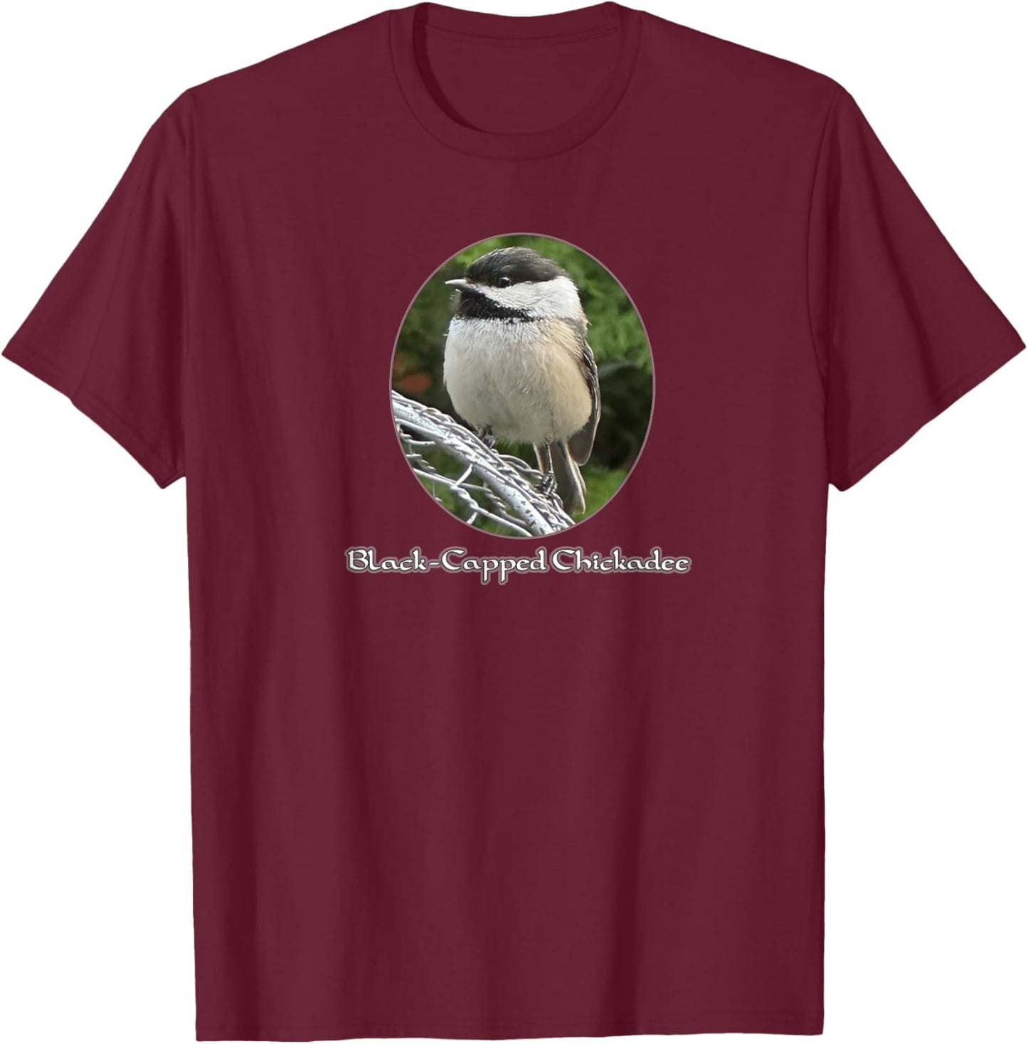 Black Capped Chickadee T-Shirt - T-Shirt | Maroon