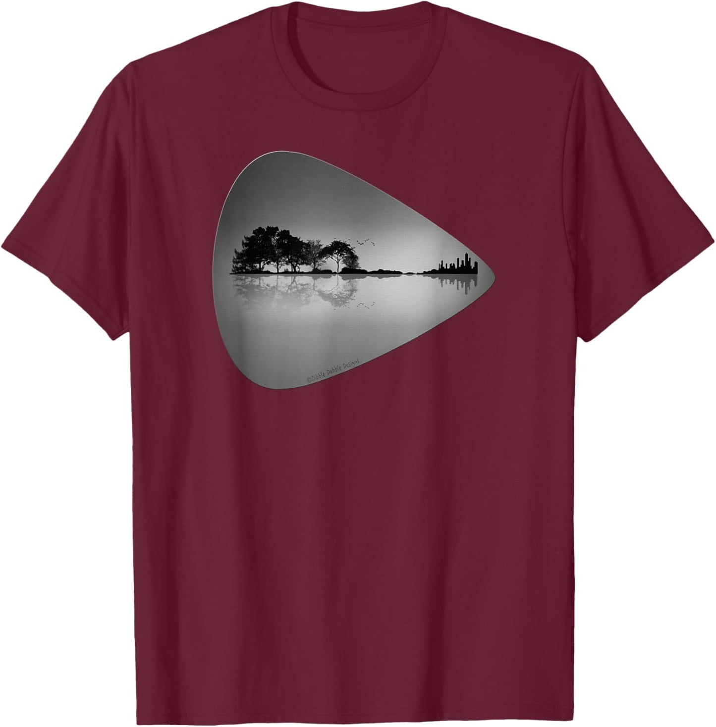 Guitar Pick Lake Reflections Music Lover Guitar T-Shirt - T-Shirt | Maroon