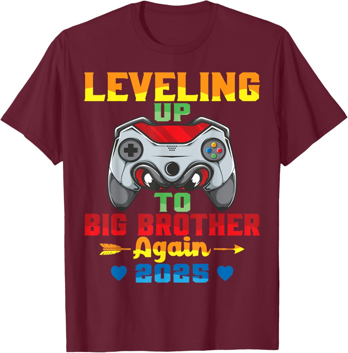 Leveling Up To Big Brother Again 2025 Announcement Sibling T-Shirt - T-Shirt | Maroon