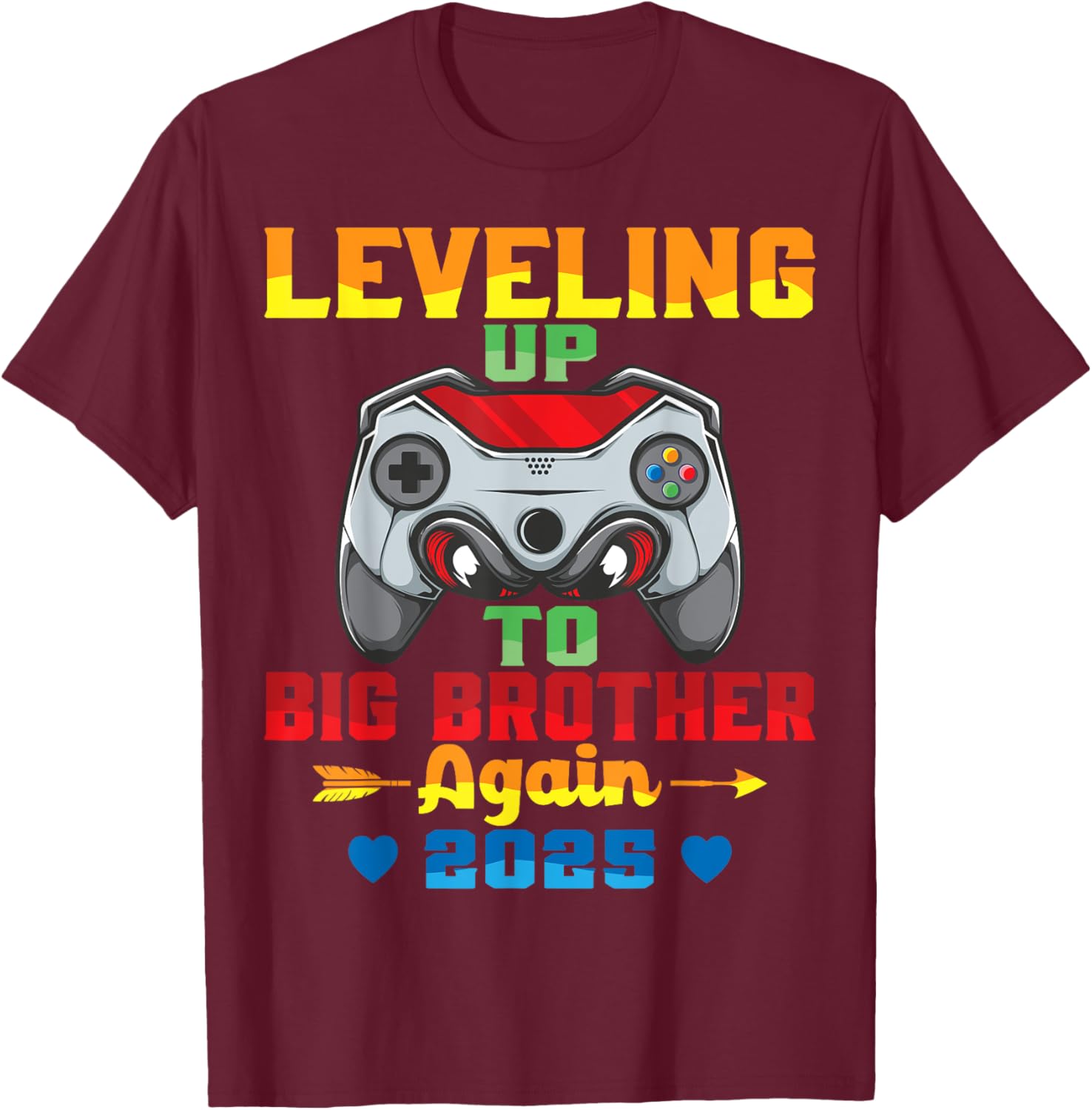 Leveling Up To Big Brother Again 2025 Announcement Sibling T-Shirt - T-Shirt | Maroon
