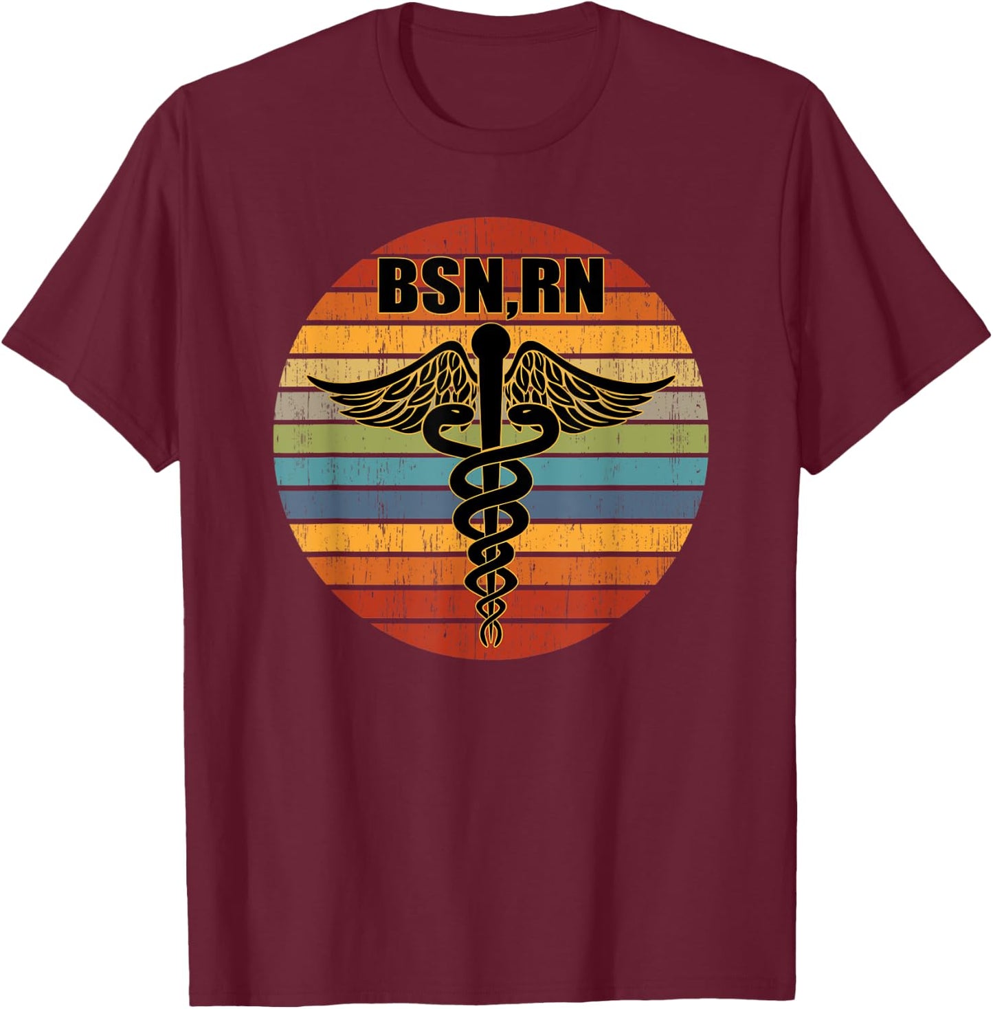 BSN Registered Nurse RN Caduceus Symbol Retro BSN, RN Role T-Shirt - T-Shirt | Maroon