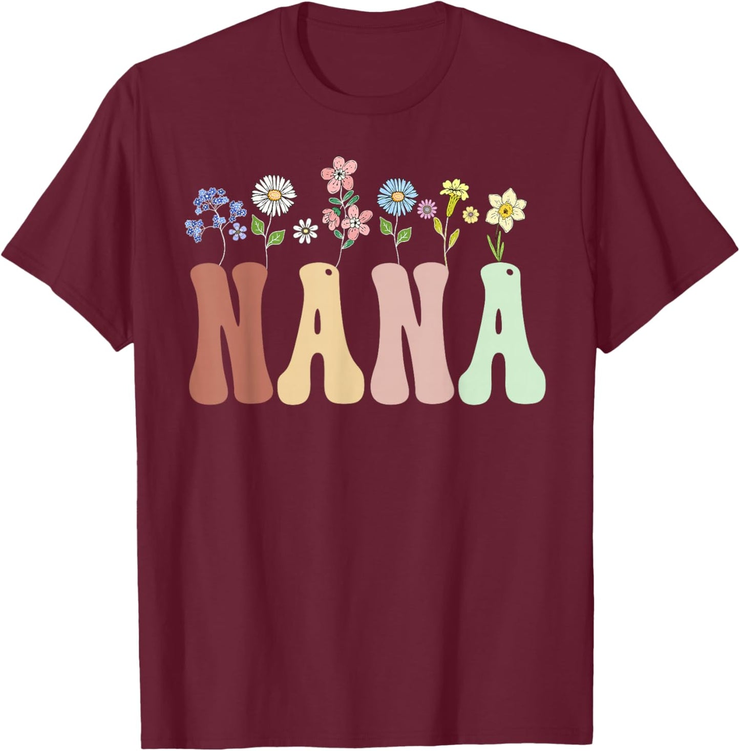 Nana Gifts Women Wildflower Floral Design Nana T-Shirt - T-Shirt | Maroon