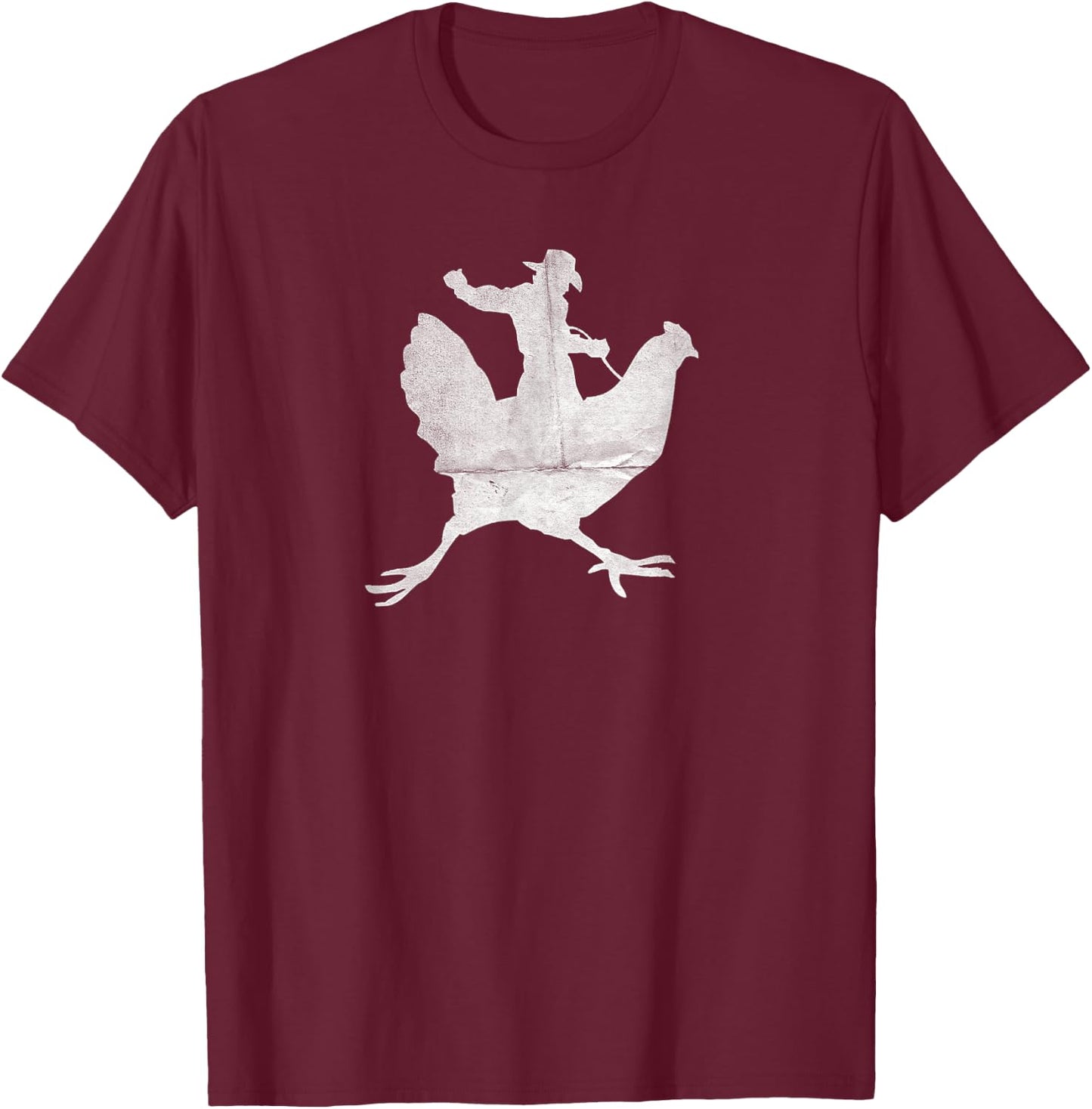 Cowboy Riding a Chicken Distressed T-Shirt - T-Shirt | Maroon