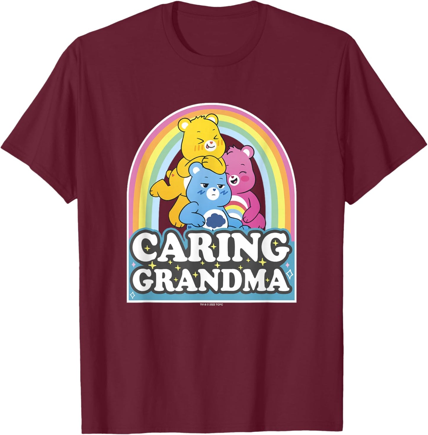 Care Bears Caring Grandma Retro Rainbow Grumpy Group Shot T-Shirt - T-Shirt | Maroon