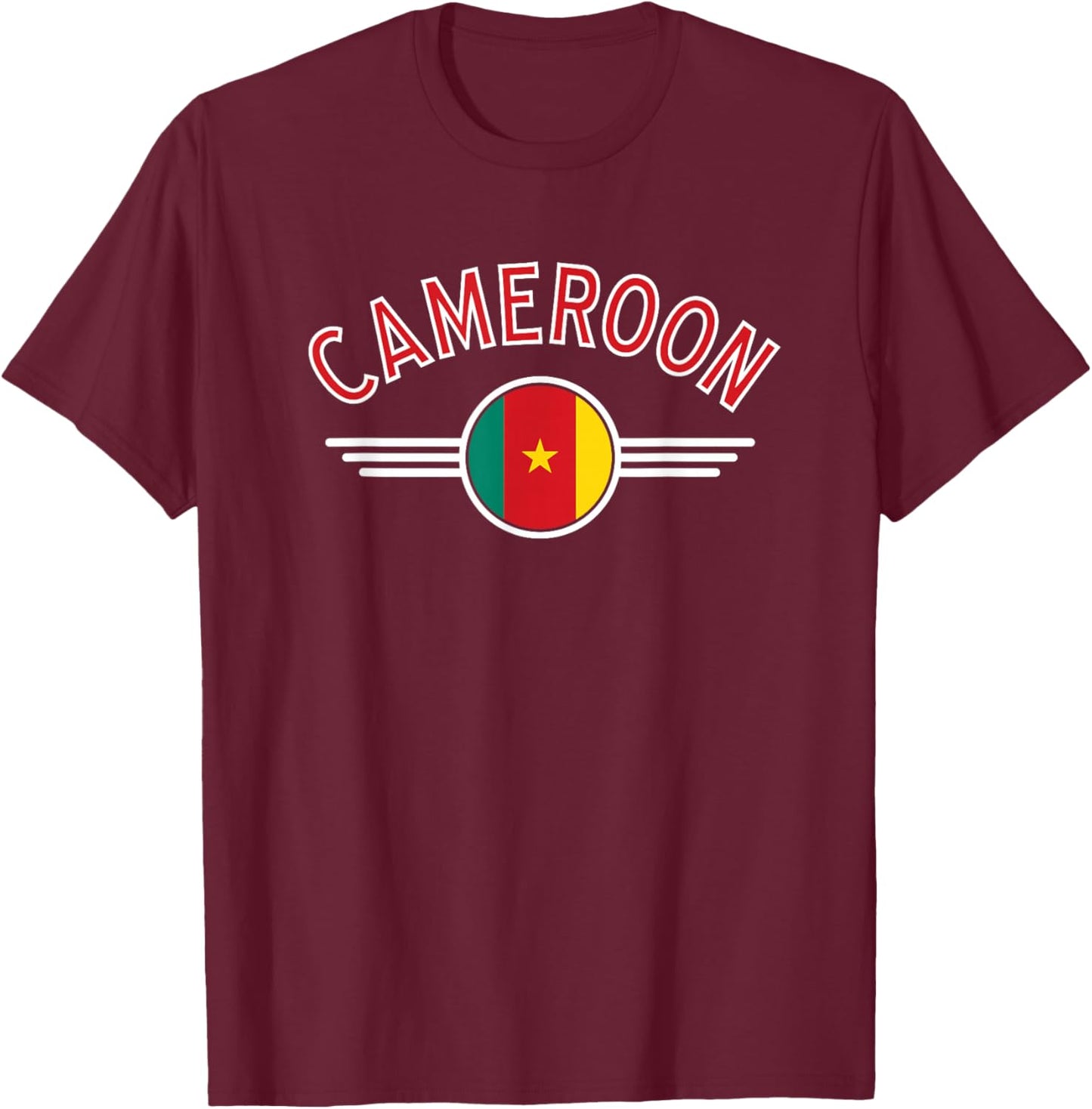 Cameroon Flag Circle and Red Text T-Shirt - T-Shirt | Maroon