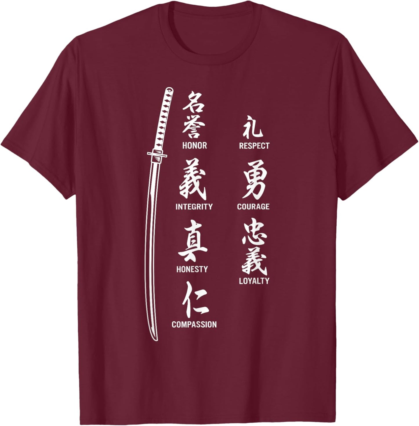 Vintage Japanese Letter Samurai Katana Sword Warrior T-Shirt - T-Shirt | Maroon