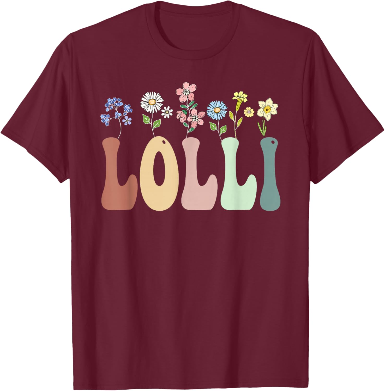 Lolli Gifts Women Wildflower Floral Design Lolli T-Shirt - T-Shirt | Maroon