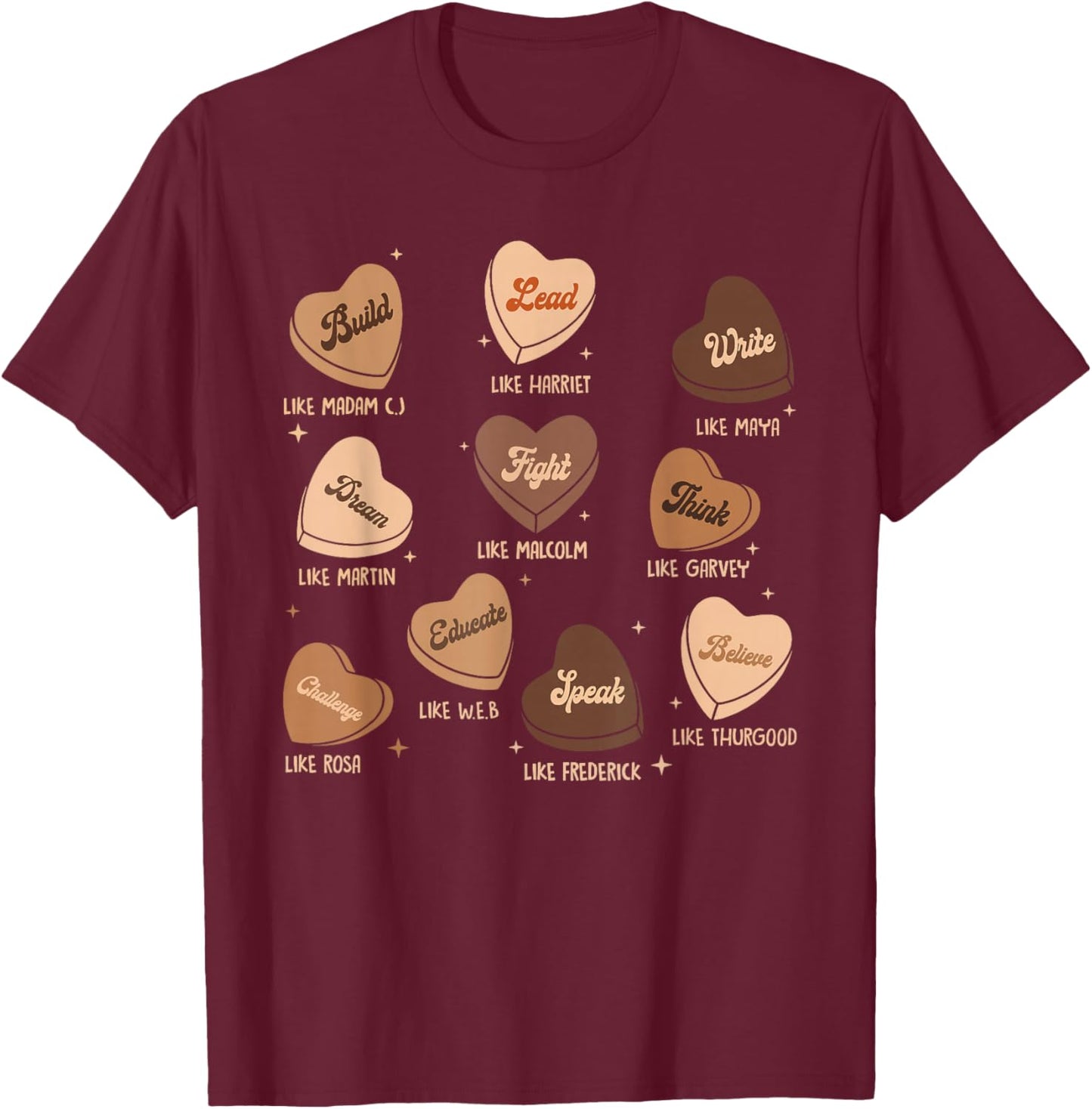 Candy Heart Martin Lead Like Harriet Black History Month T-Shirt - T-Shirt | Maroon