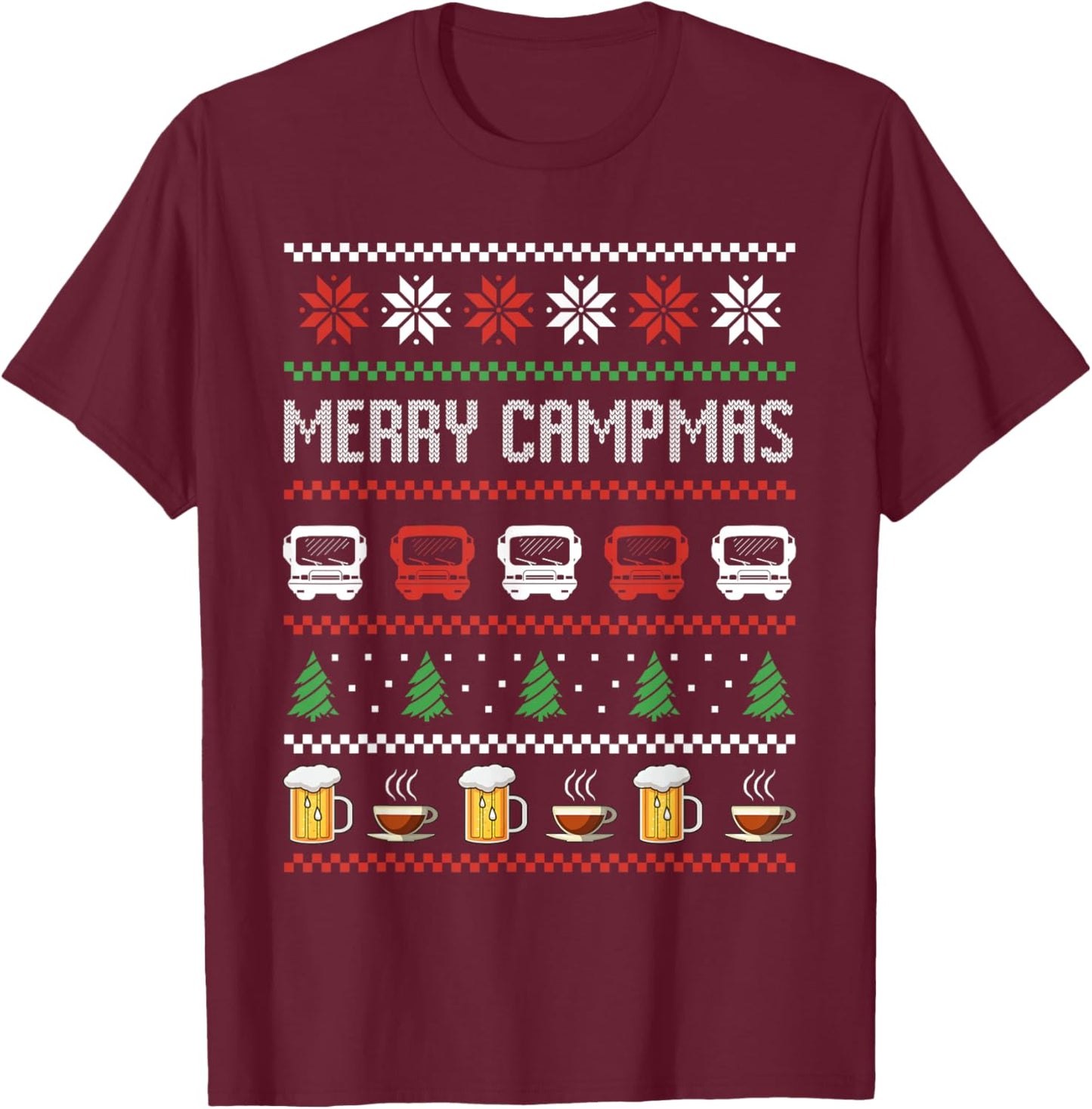 Camping Motorhome Ugly Christmas Sweater Merry Campmas T-Shirt - T-Shirt | Maroon