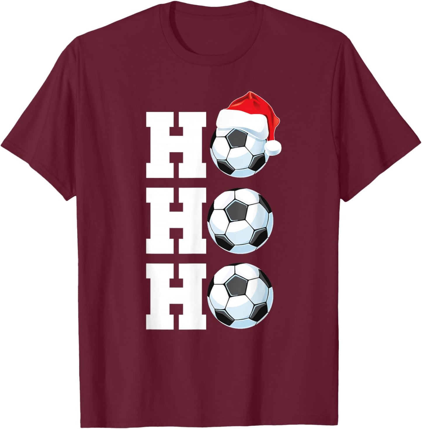 Ho Ho Ho Christmas Soccer Ball Santa Hat Funny Soccer Player T-Shirt - T-Shirt | Maroon