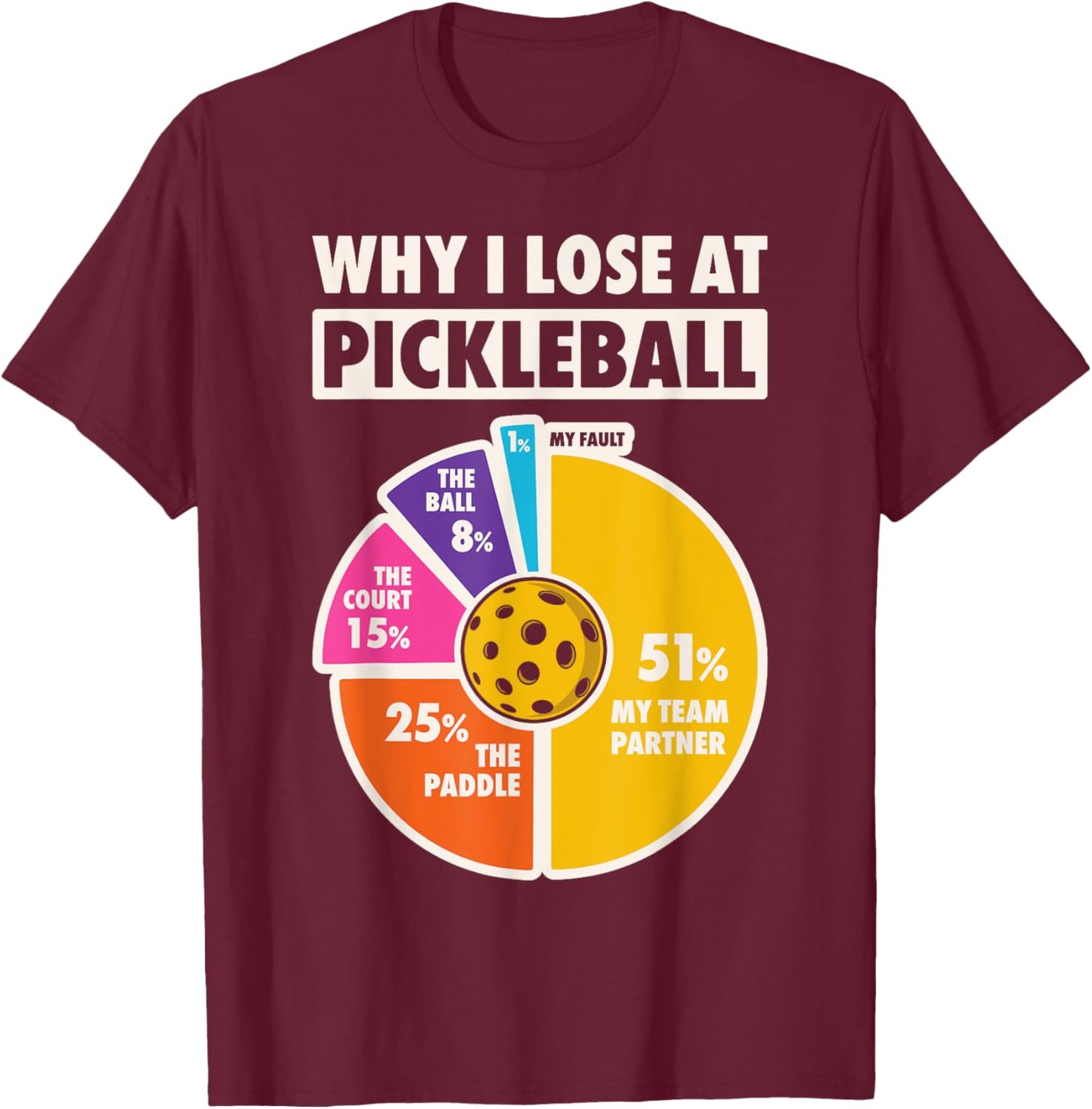 Why I Lose At Pickleball Funny Paddleball Players Men Humor T-Shirt - T-Shirt | Maroon