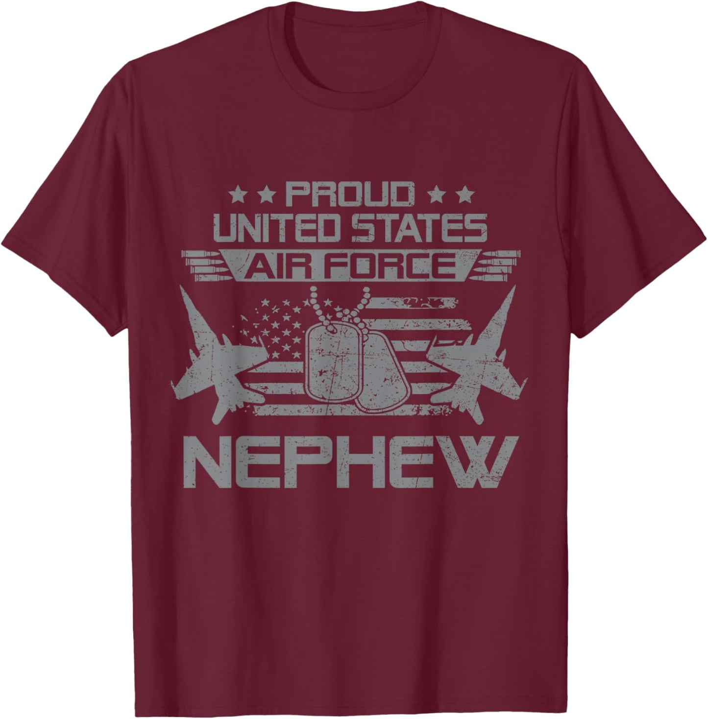 Proud US Air Force Nephew Flag USA Military Veteran T-Shirt - T-Shirt | Maroon