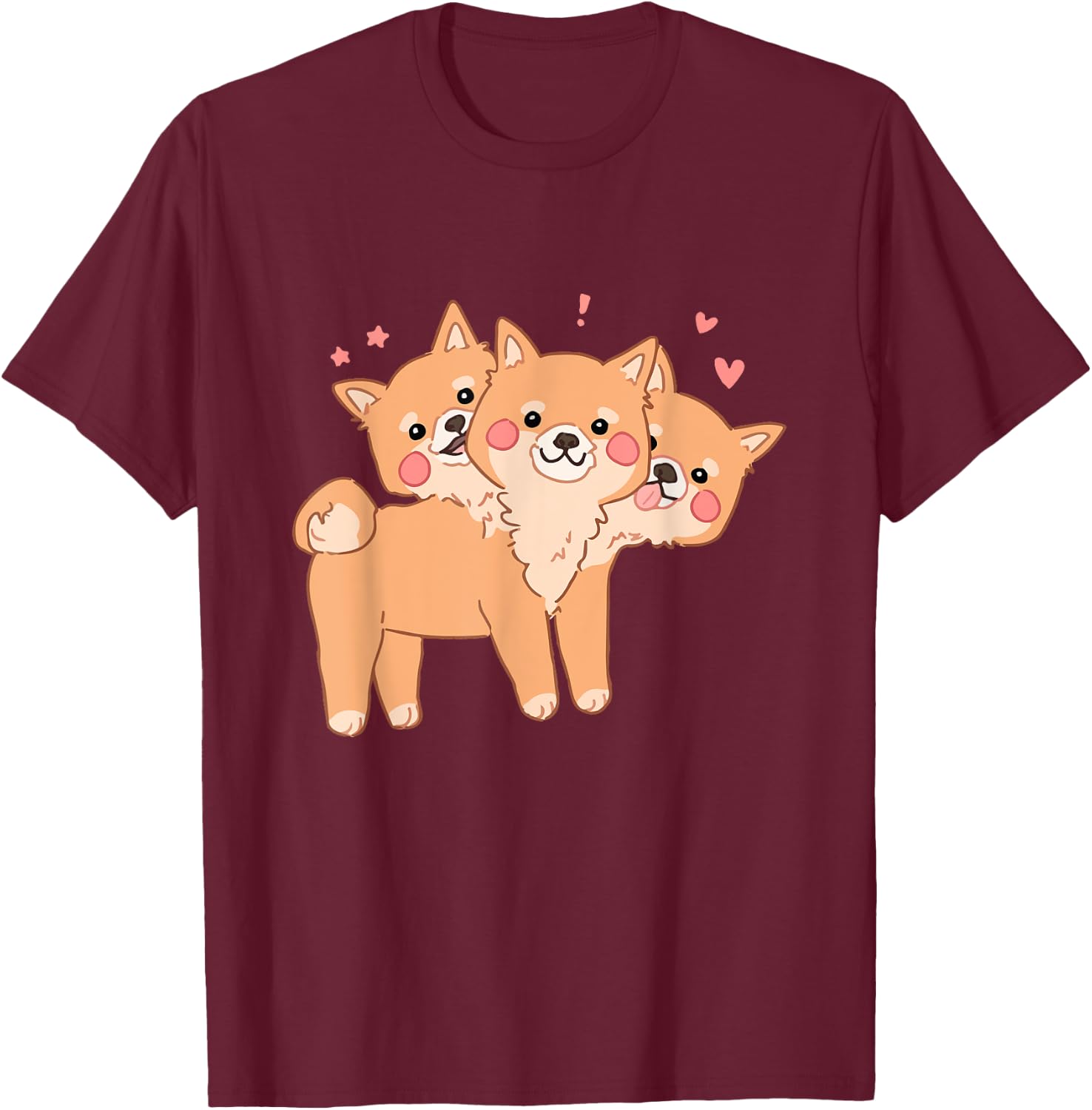 Kawaii Pastel Cute 3 Headed Dog T-Shirt - T-Shirt | Maroon