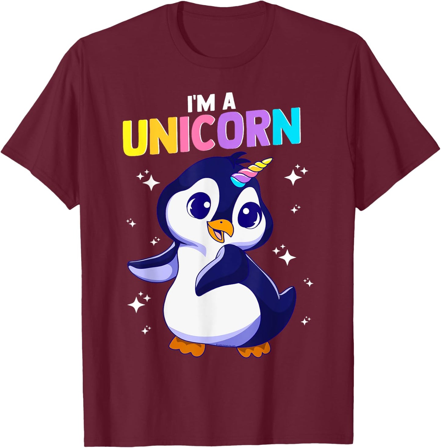 I'm a Unicorn Happy Penguin with Unicorn Horn Funny Kawaii T-Shirt - T-Shirt | Maroon