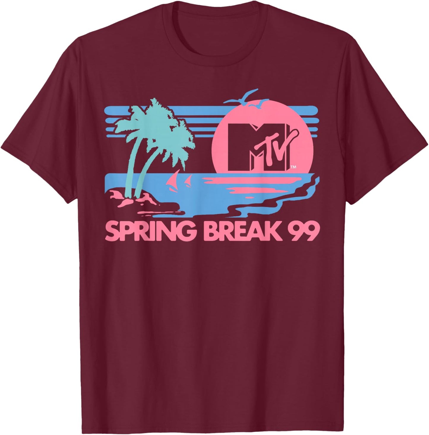 MTV Pastel Colors Beach Spring Break Logo T-Shirt - T-Shirt | Maroon