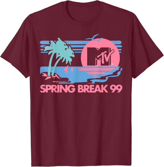 MTV Pastel Colors Beach Spring Break Logo T-Shirt - T-Shirt | Maroon