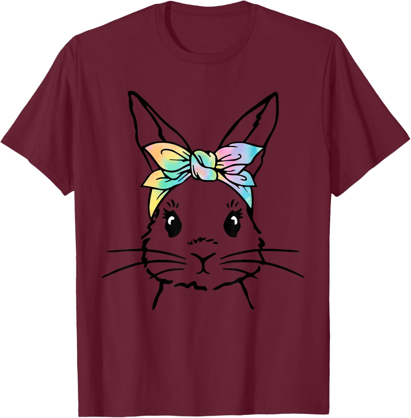 Cute Bunny Face Tie Dye Rabbit Easter Day Women Girls Kids T-Shirt - T-Shirt | Maroon
