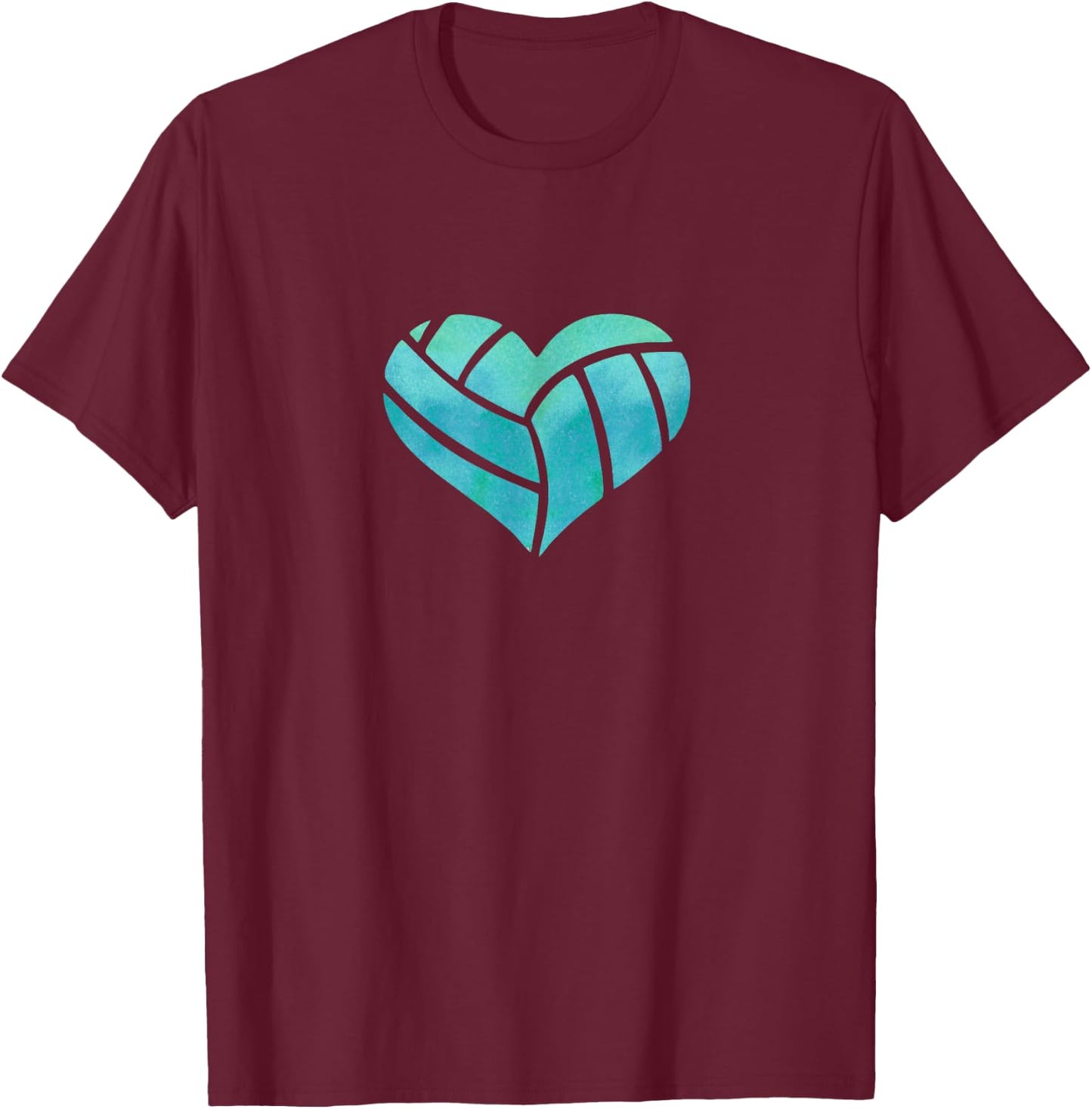 Volleyball Heart Teal Watercolor Gift a Girl T-Shirt - T-Shirt | Maroon