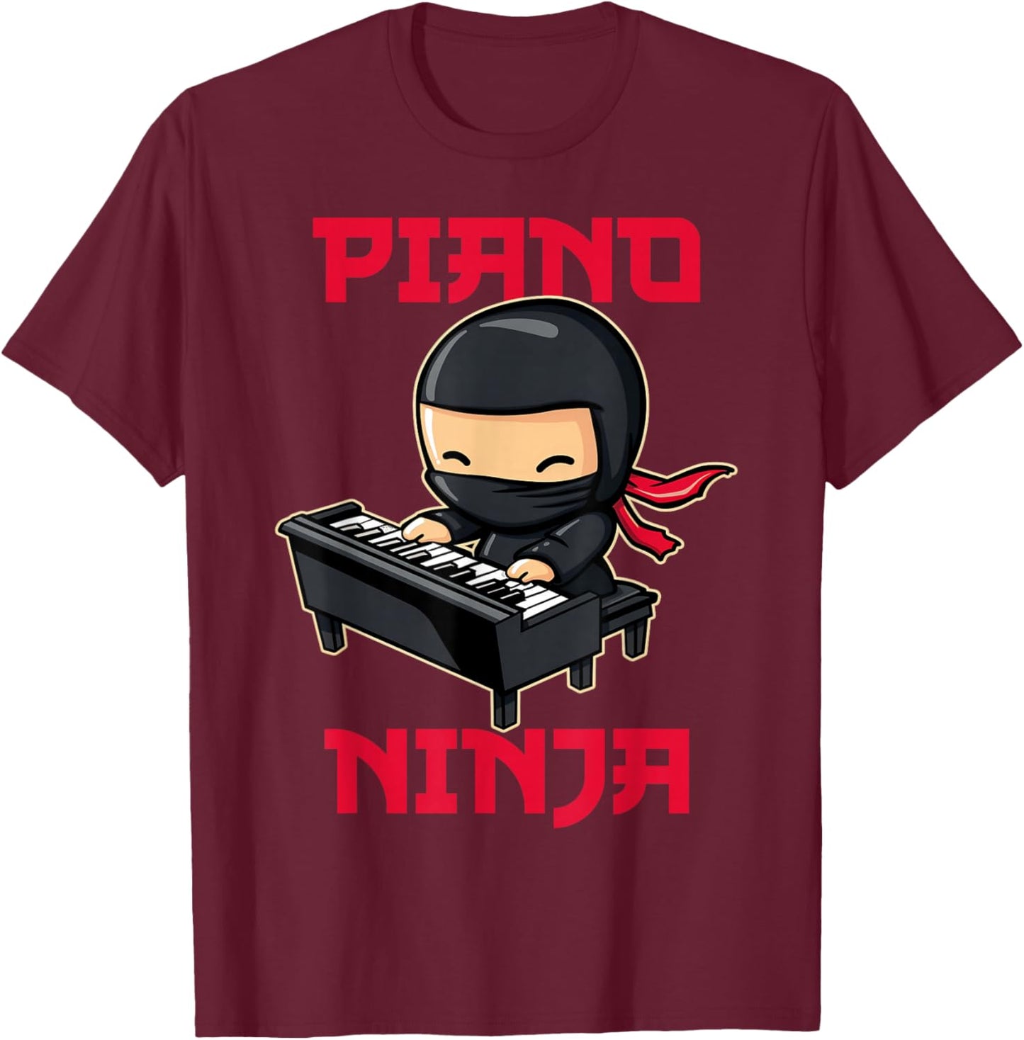 Piano Ninja Funny Cute Kawaii Music Musician Pianist T-Shirt - T-Shirt | Maroon