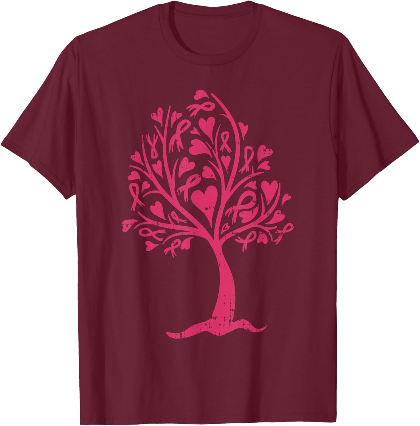 Breast Cancer Awareness Shirt Pink Ribbon Tree Support Gift T-Shirt - T-Shirt | Maroon