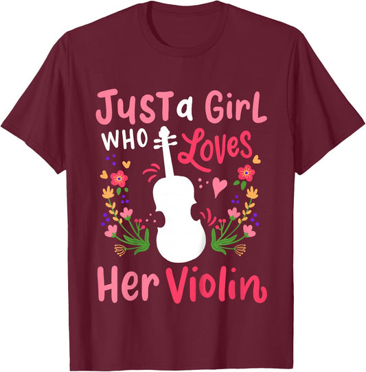 Kids Violin Violinist Just A Girl Who Loves Her Violin T-Shirt - T-Shirt | Maroon