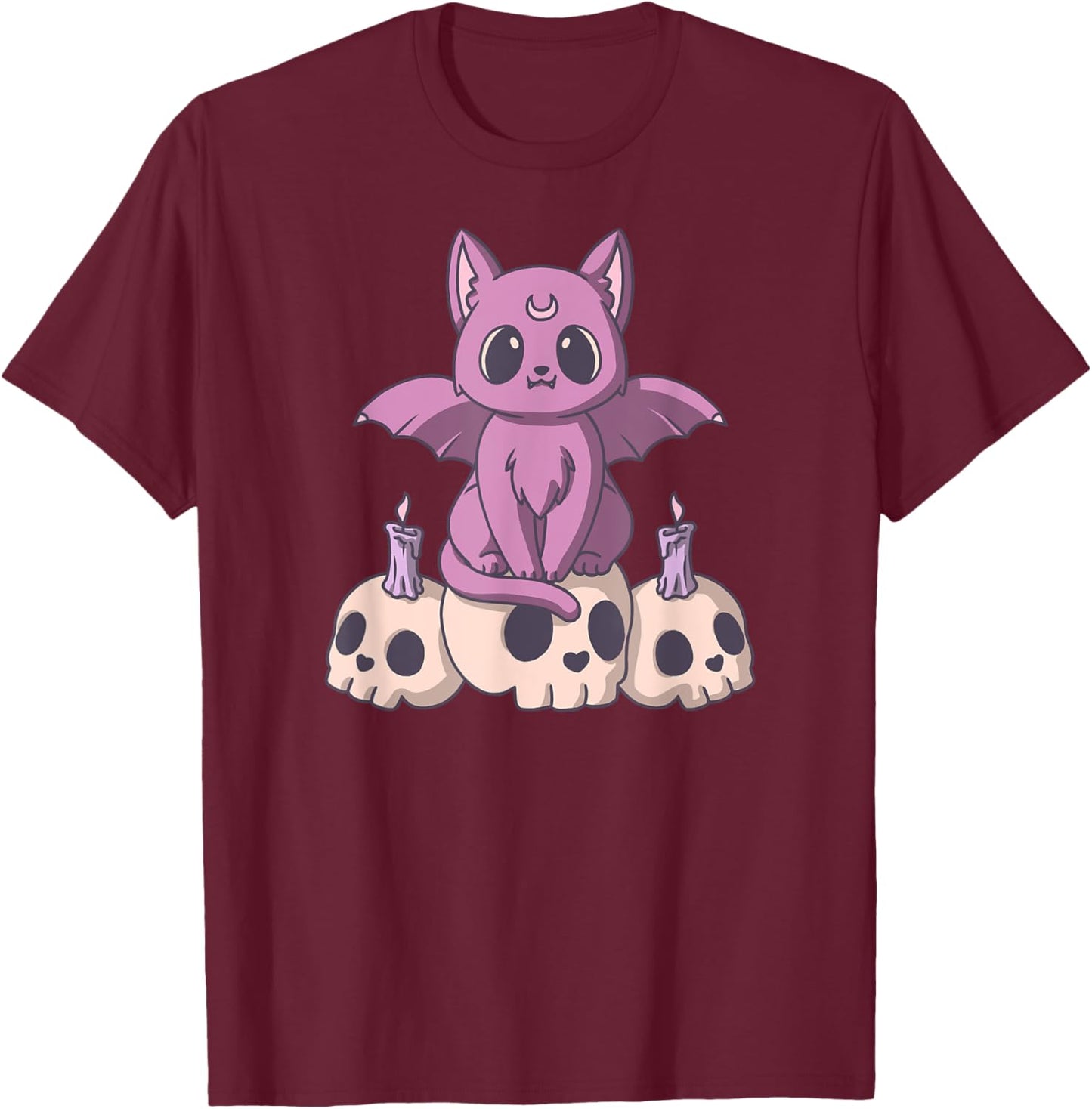 Pastel Goth Satanic Demon Cat And Skull Anime Kawaii Women T-Shirt - T-Shirt | Maroon