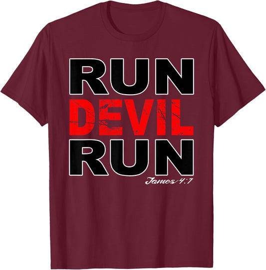 Run Devil Run James 4:7 Bible Verse T-Shirt - T-Shirt | Maroon