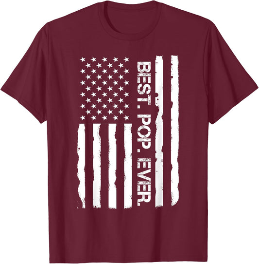 Father`s Day Shirt Best Pop Ever American Flag Vintage Men T-Shirt - T-Shirt | Maroon