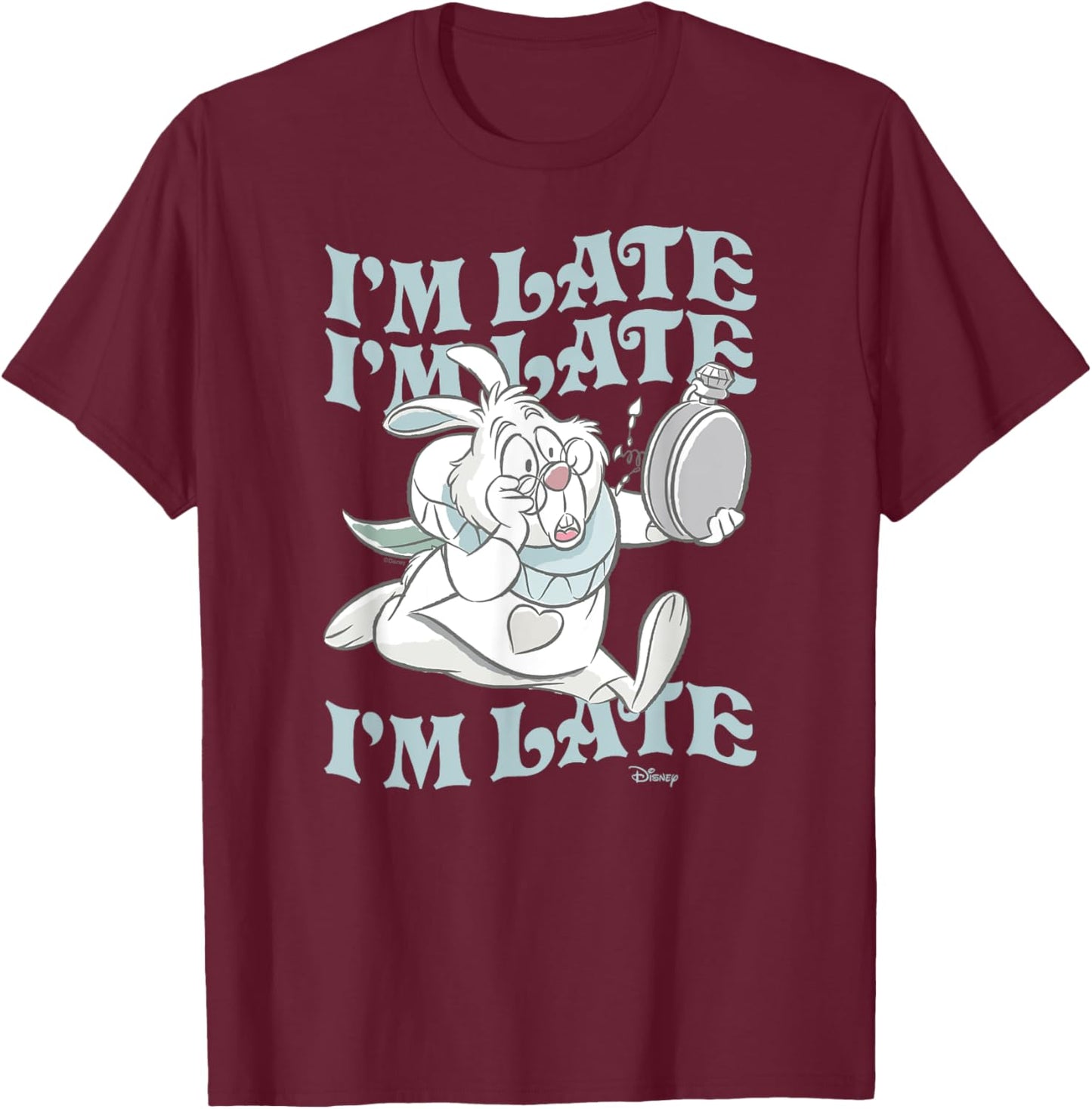 Alice In Wonderland - I'm Late White Rabbit T-Shirt - T-Shirt | Maroon