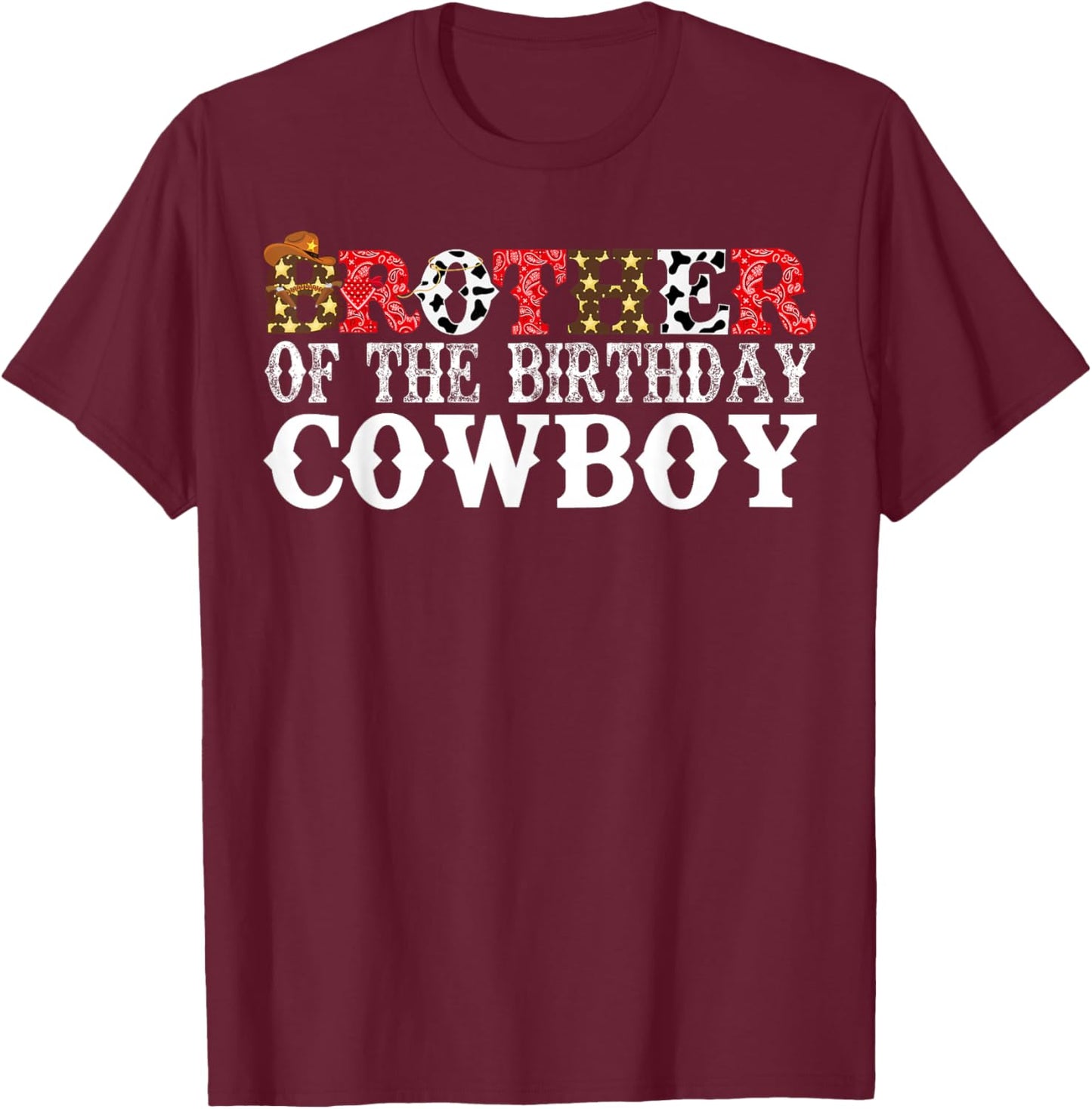Brother 1st First Birthday Kids Cowboy Western Rodeo Party T-Shirt - T-Shirt | Maroon