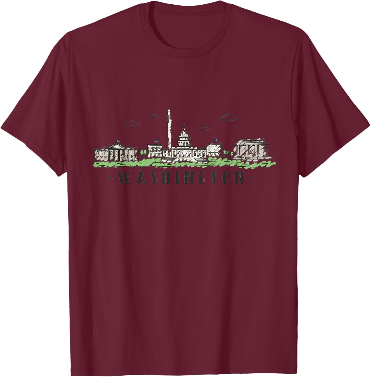 Washington DC Skyline Vintage T-Shirt - T-Shirt | Maroon